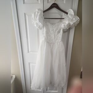 ALFRED ANGELO-White Sequin Lace Satin/Tulle Kids Formal Dress